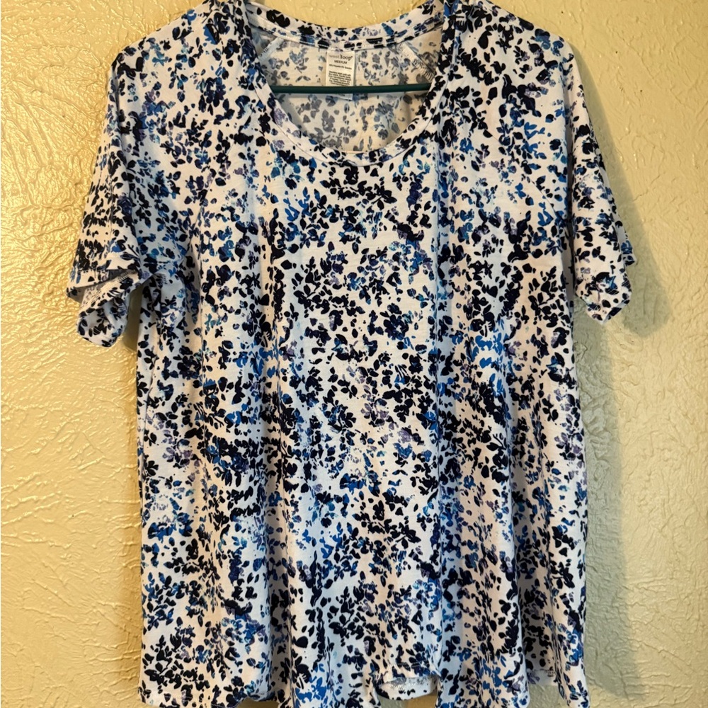 NWT West Loop Blue and Black leopard knot blouse M